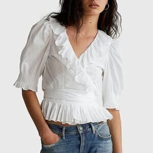 NWT Ralph Lauren White Cotton Wrap Shirt Blouse XS